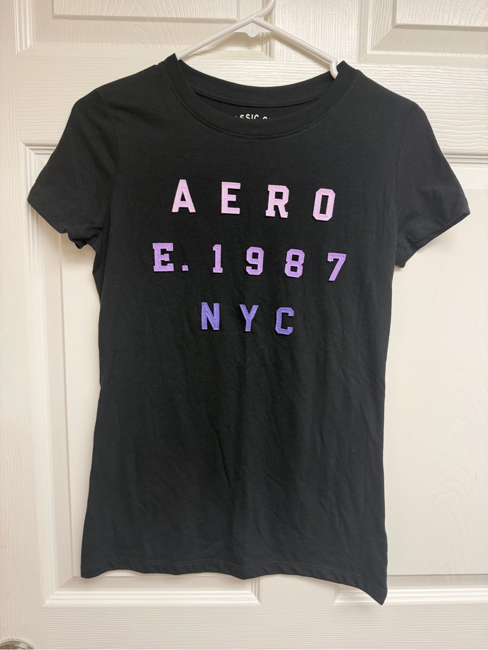 Aeropostale Black Short Sleeve Tee with Purple Lettering - NWOT